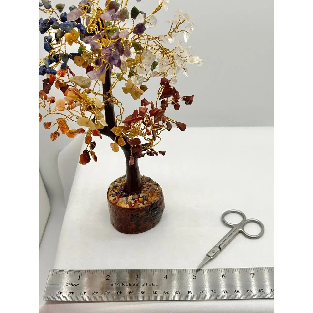 Gemstone Bonsai Tree of Life Sculpture Amethyst Quartz Lapis Chakra Feng Shui